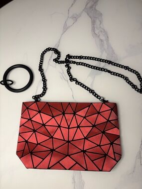 Patrizia Luca Red Geometric Panel Crossbody with Black Chain